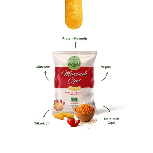 Acı Biberli ve Domates Aromalı 3 X 60 Gram Mercimek Cipsi