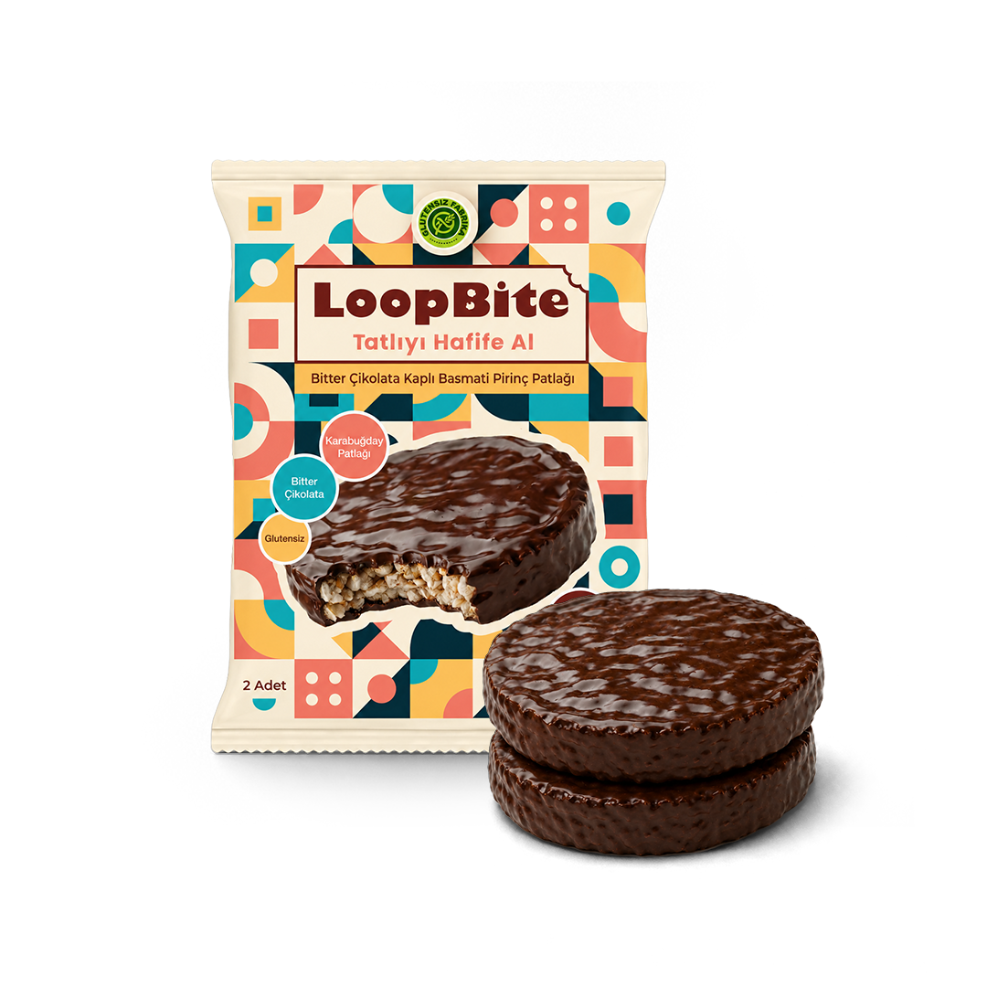 LoopBite Bitter Çikolata Kaplamalı Basmati Pirinç Patlağı x 2 Paket