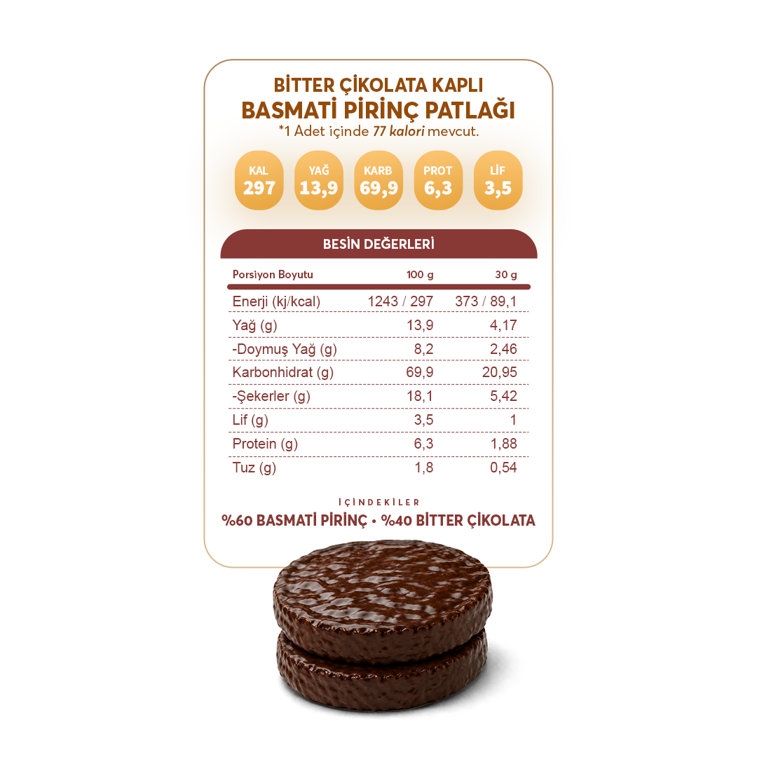 LoopBite Bitter Çikolata Kaplamalı Basmati Pirinç Patlağı x 2 Paket