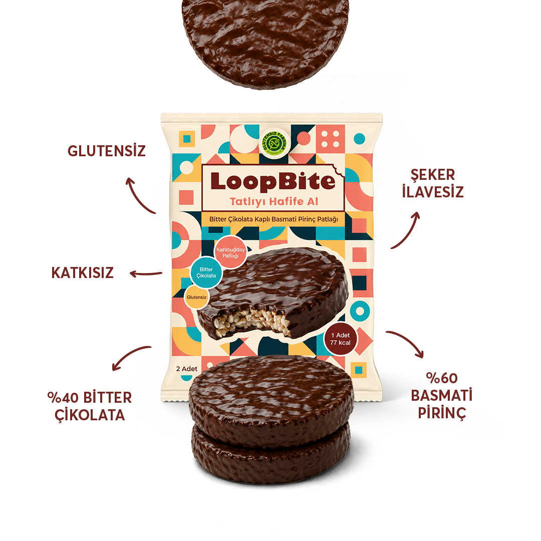 LoopBite Bitter Çikolata Kaplamalı Basmati Pirinç Patlağı x 10 Paket