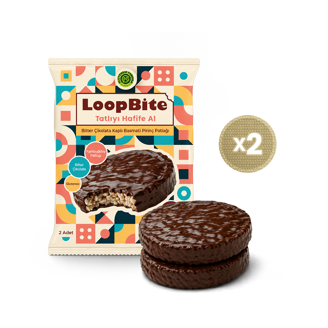LoopBite Bitter Çikolata Kaplamalı Basmati Pirinç Patlağı x 2 Paket