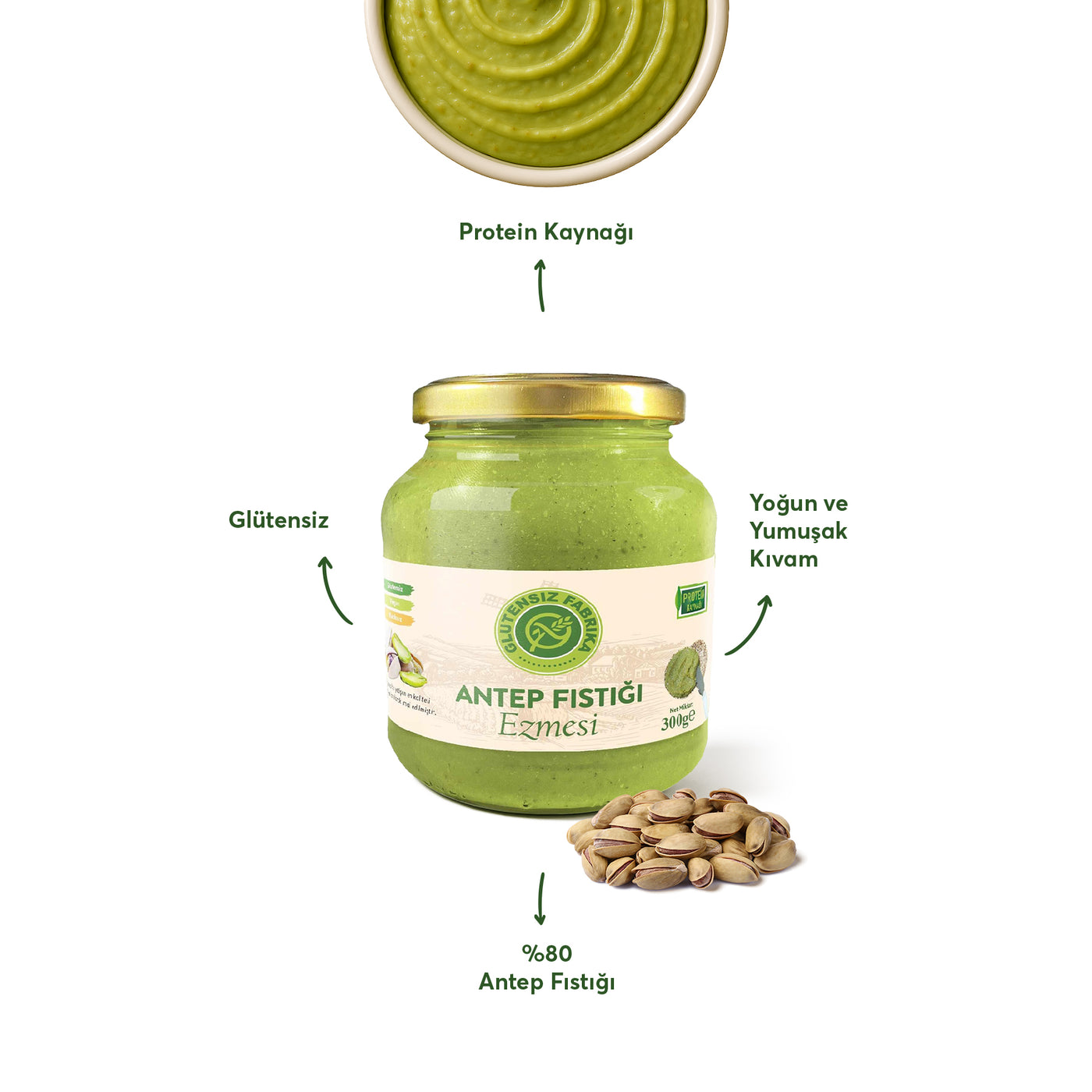 Glütensiz %80 Antep Fıstığı Ezmesi 300 g