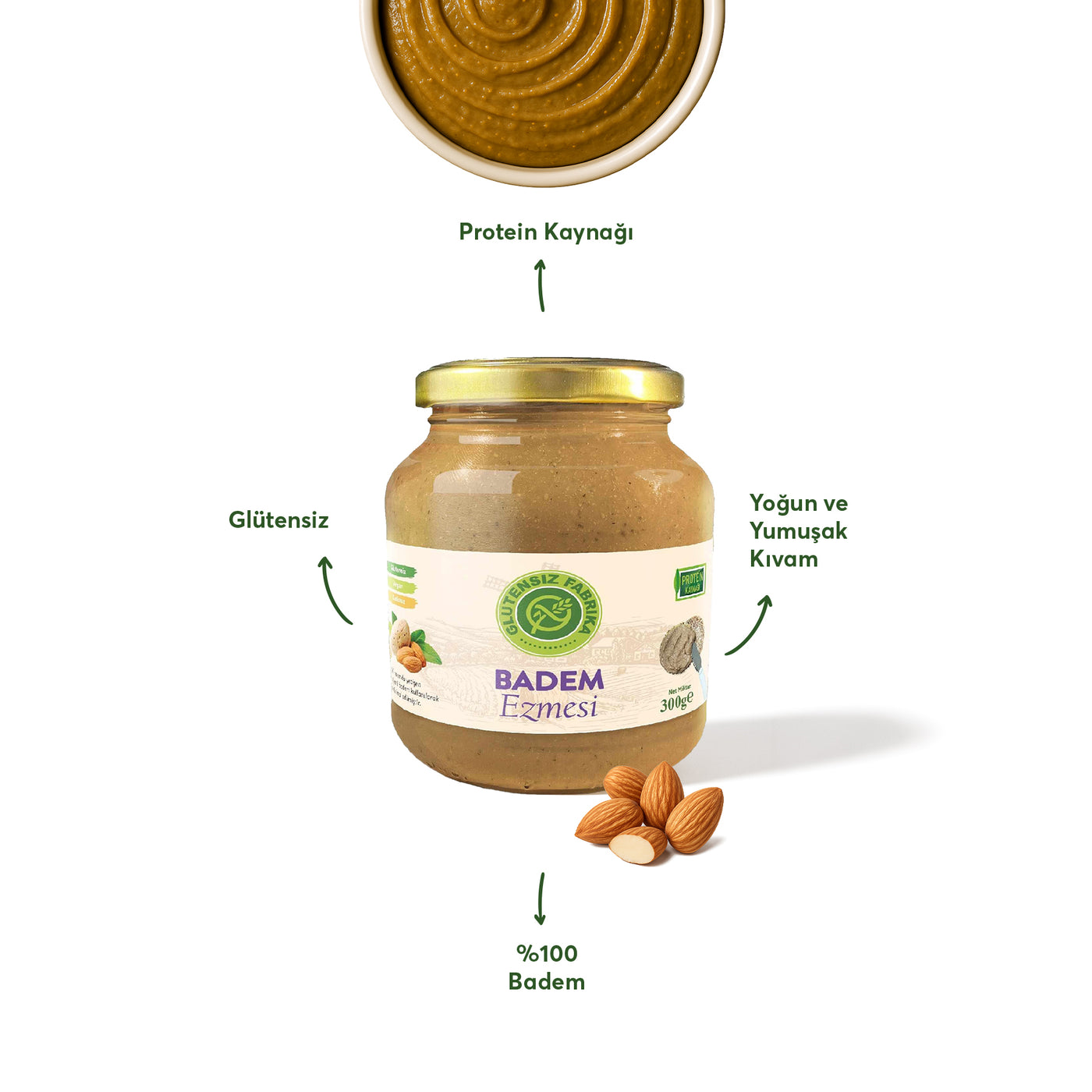 Glütensiz %100 Badem Ezmesi 300 g