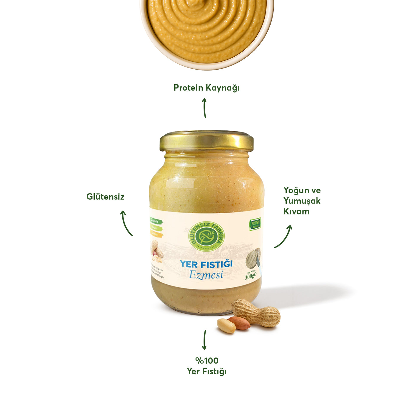 Glütensiz %100 Yer Fıstığı Ezmesi 300 g
