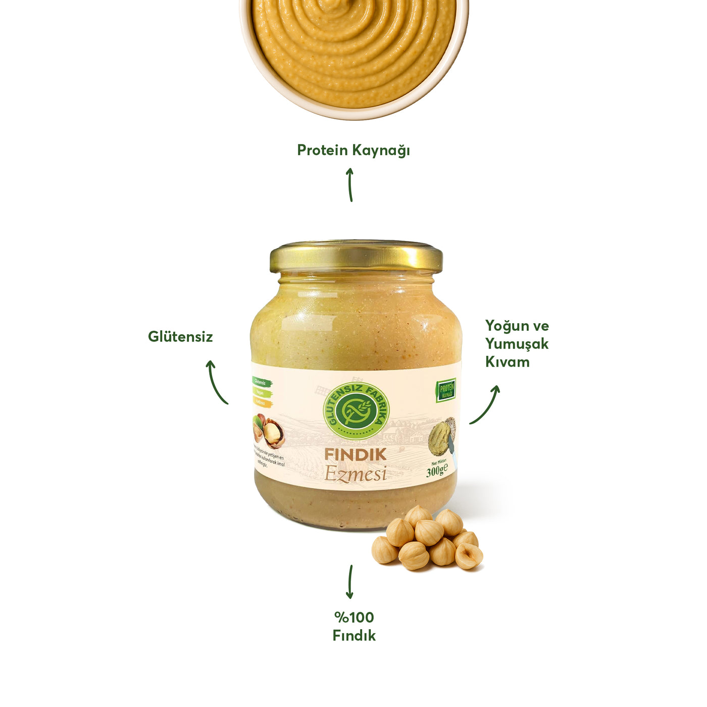 Glütensiz %100 Fındık Ezmesi 300 g