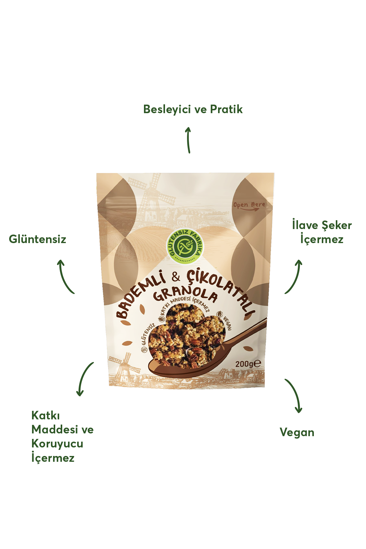 200 gram 2 paket Granola (Yaban Mersinli & Bademli Çikolata Parçacıklı)