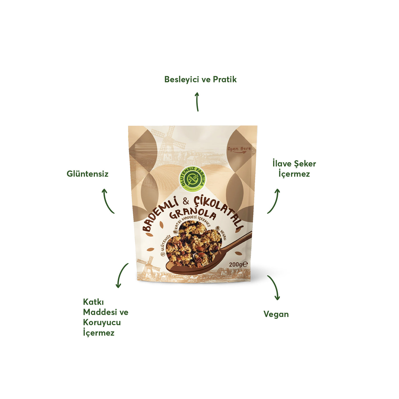 Badem ve Çikolatalı Yulaf & Karabuğday Granola 200g