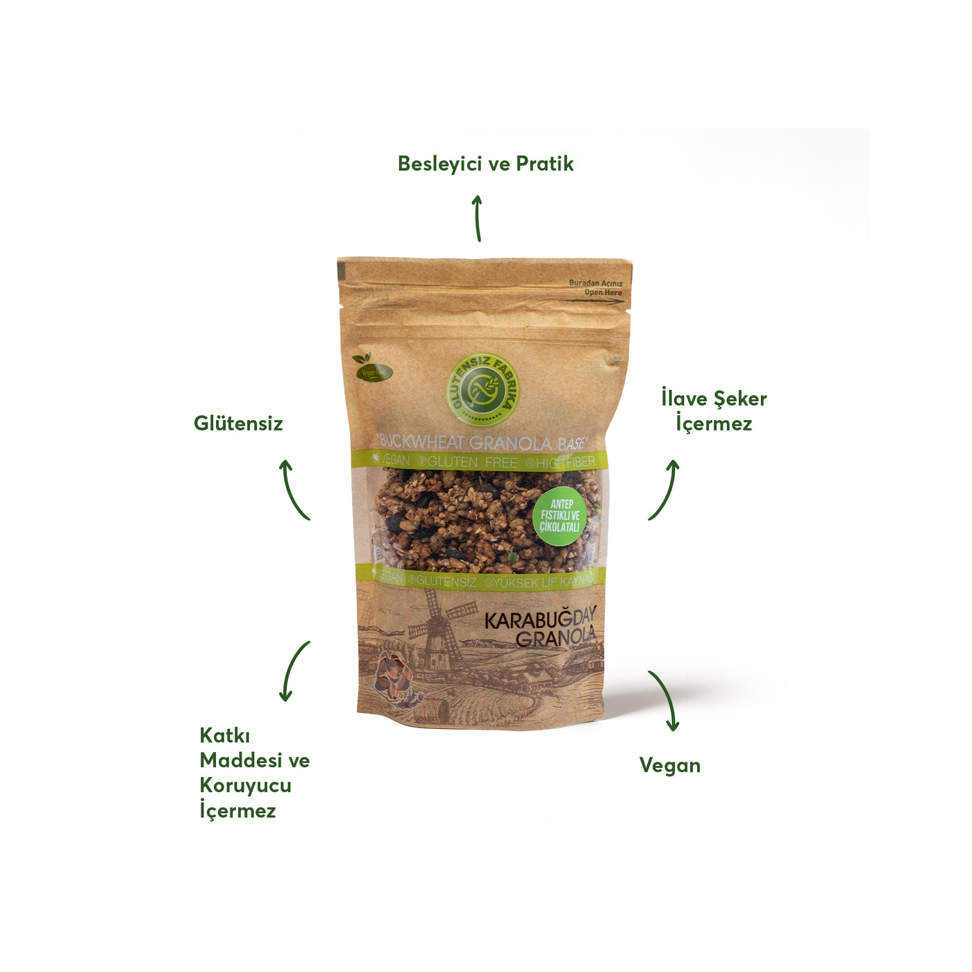 Antep Fıstıklı ve Çikolatalı Yulaf & Karabuğday Granola 300 g