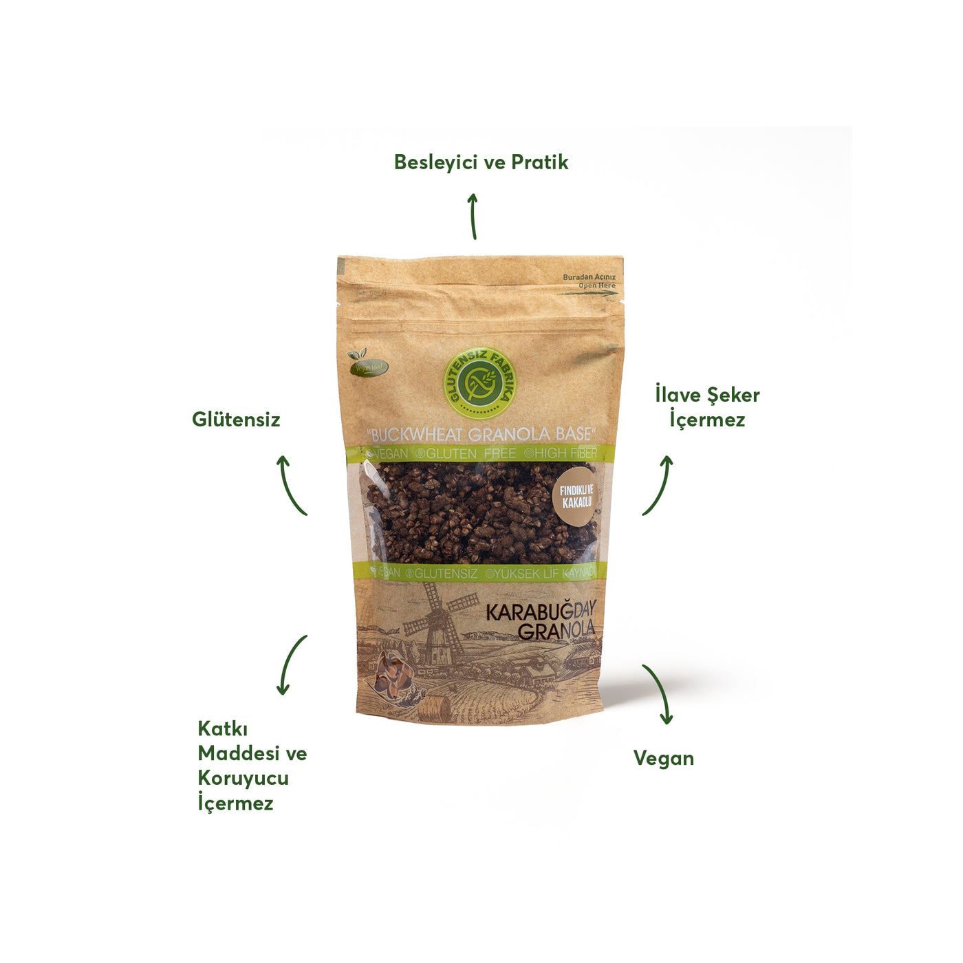 Fındık ve Kakaolu Yulaf & Karabuğday Granola 300 g