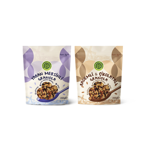200 gram 2 paket Granola (Yaban Mersinli & Bademli Çikolata Parçacıklı)