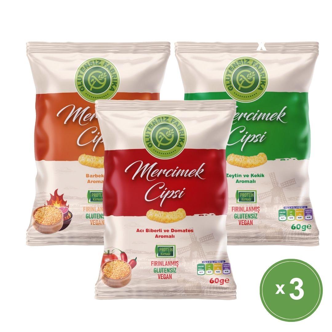 Mercimek Cipsi 60g Karma Paket (3 Çeşit) (Glütensiz & Vegan)