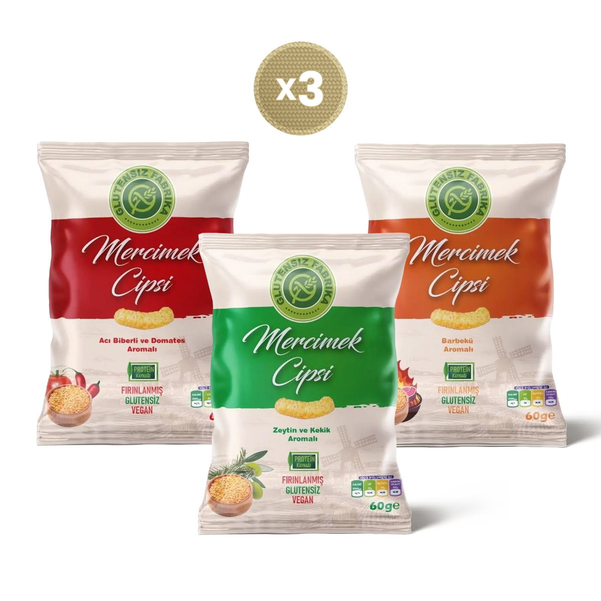 Mercimek Cipsi 60 g Karma Paket (3 Çeşit)