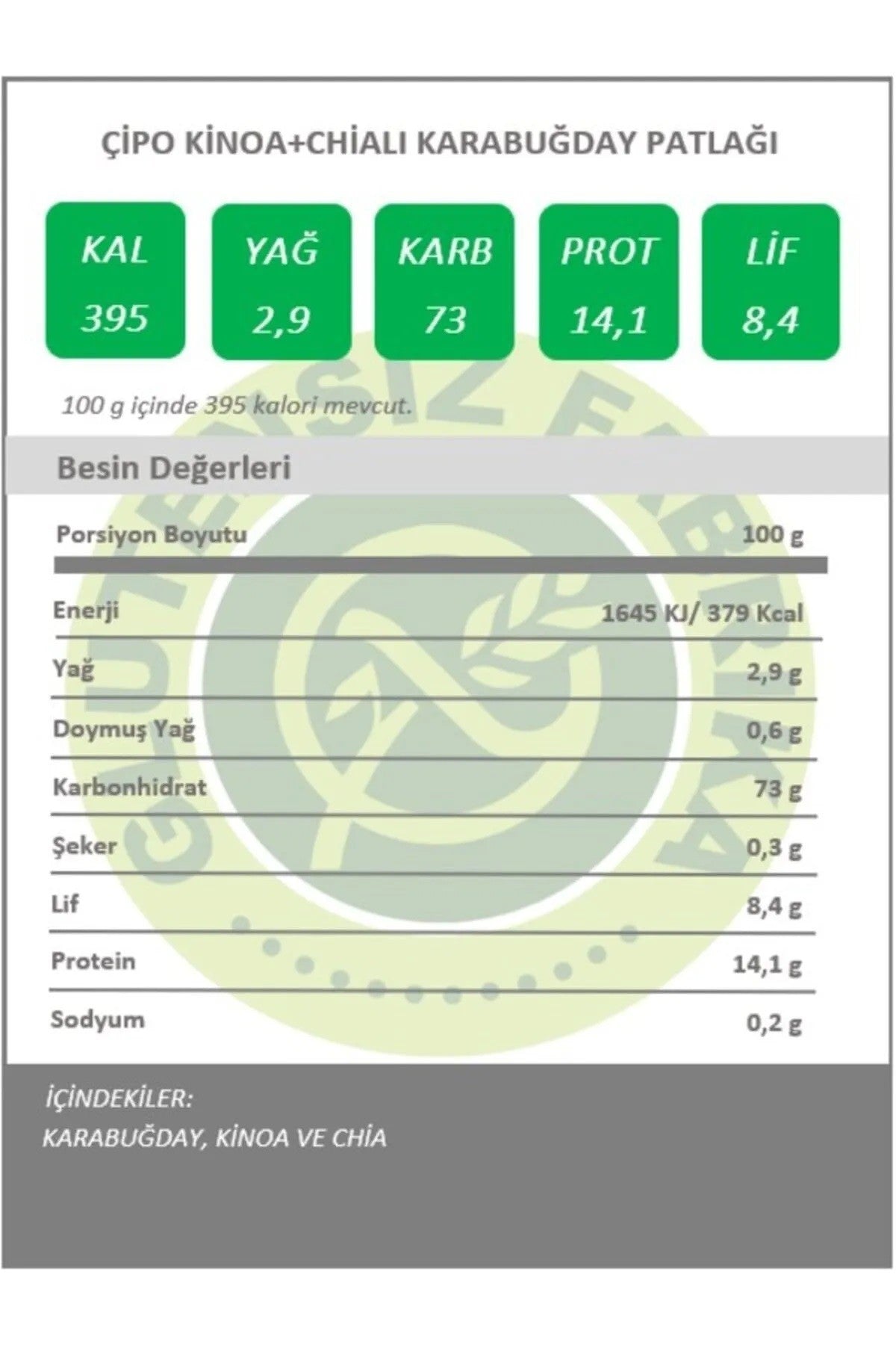 Karabuğday Patlağı Kinoa & Chia 24 g x 10 Paket (Glütensiz & Vegan)