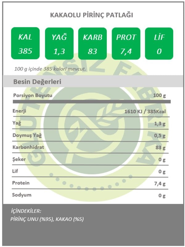 Kakaolu Pirinç Patlağı 250 g (Glütensiz & Vegan)