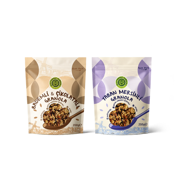 200 gram 2 paket Granola (Yaban Mersinli & Bademli Çikolata Parçacıklı)