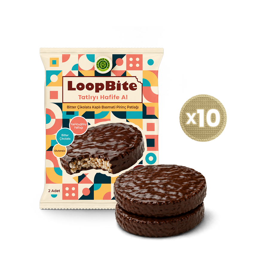 LoopBite Bitter Çikolata Kaplamalı Basmati Pirinç Patlağı x 10 Paket