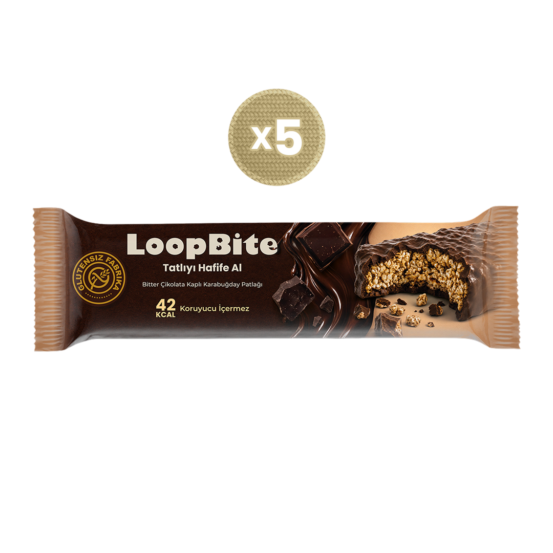 LoopBite Bitter Çikolata Kaplamalı Karabuğday Patlağı x 5 Paket