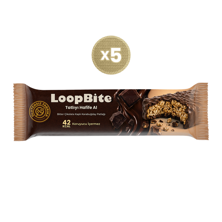 LoopBite Bitter Çikolata Kaplamalı Karabuğday Patlağı x 5 Paket
